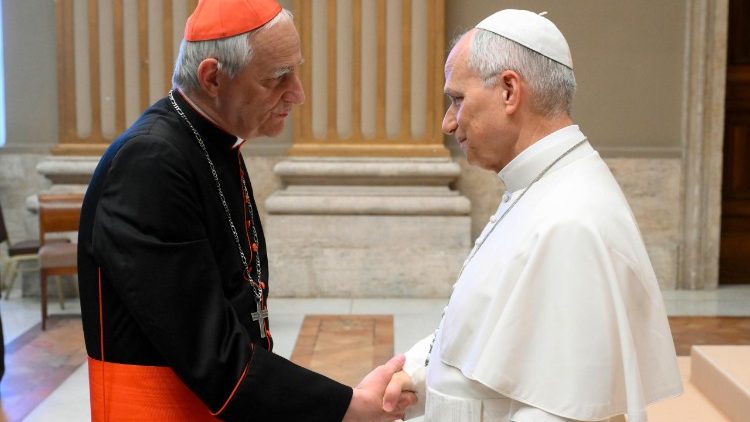 Pope Leo with Cardinal Zuppi, the head of the Italian Bishops' Conference