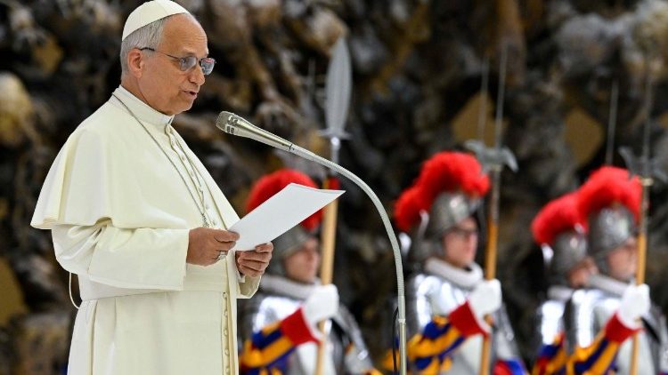 Pope Leo speaks to the new recruits