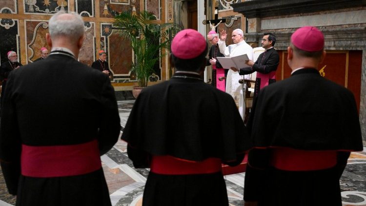 Il Papa mentre benedice i partecipanti all'udienza