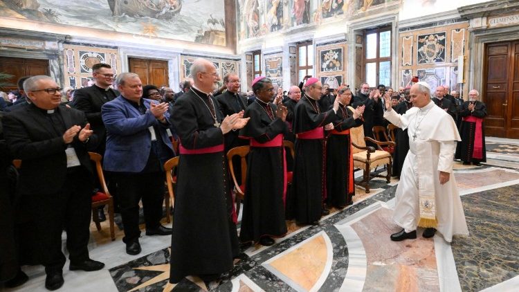 Papst Leo bei der Audienz f&uuml;r Vertreter der P&auml;pstlichen Missionswerke im Vatikan