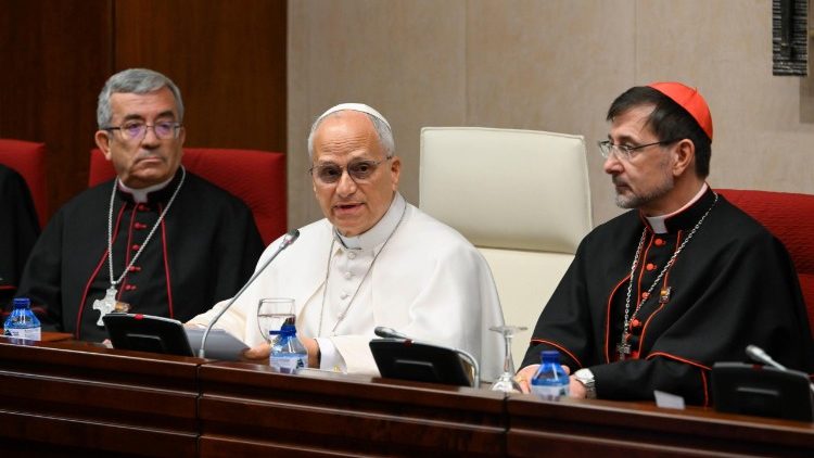 Le&atilde;o XIV durante seu discurso