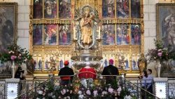 Il Papa durante la preghiera e omaggio alla Vergine dell'Almudena