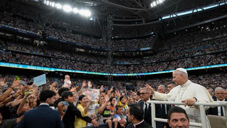 Pope Leo XIV at the Bernab&eacute;u Stadium in Madrid
