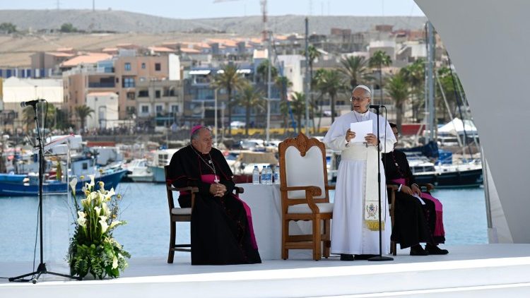 Pope Leo XIV at the meeting with migrants and those who rescue and accompany them in Las Palmas de Gran Canaria