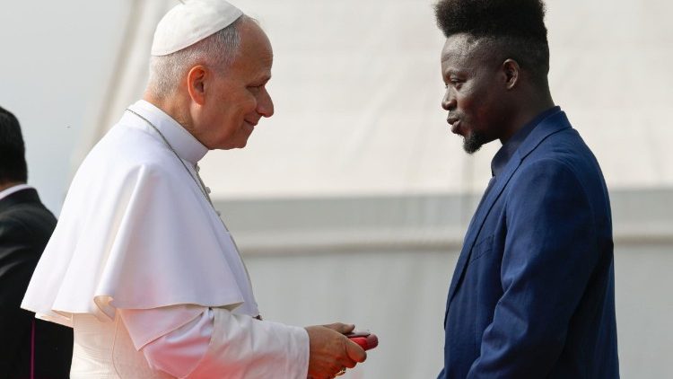 Pope Leo XIV speaking to migrants in Tenerife