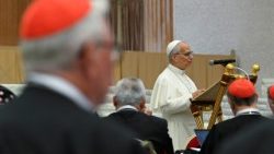 ĐTC Lêô XIV phát biểu khai mạc Công nghị Hồng y, tại Đại thính đường Phaolô VI, Vatican, ngày 26.06.2026.