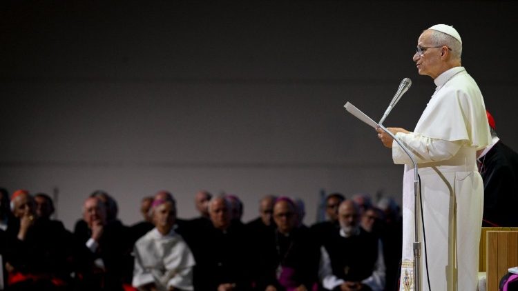 Pope Leo during his greeting to participants of the Rimini Meeting