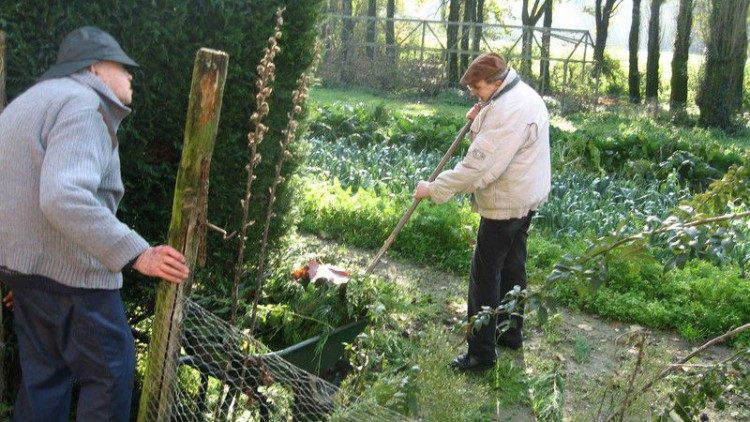 Les frères de la communauté participent aux travaux d'extérieur en fonction de leurs capacités. 