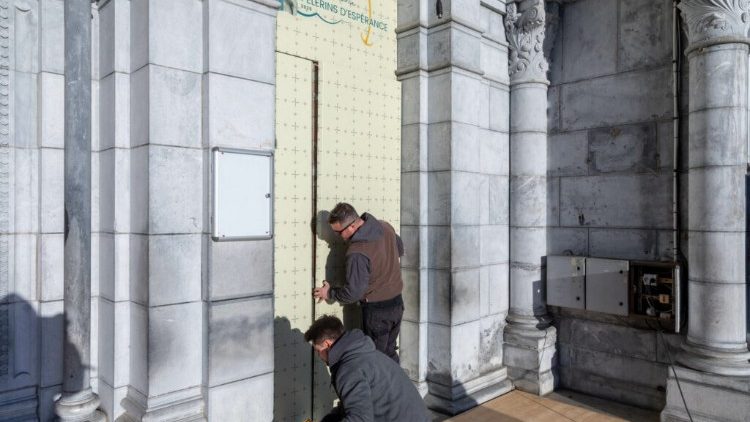 The doors of the Basilica at the Shrine in Lourdes