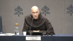 Frédéric-Marie Le Méhauté, OFM, presents ‘Dilexi te’ in the Holy See Press Office on 9 October 2025. 