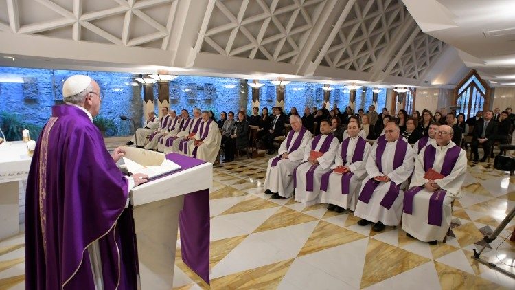 Pope Francis celebrates Mass at Casa Santa Marta