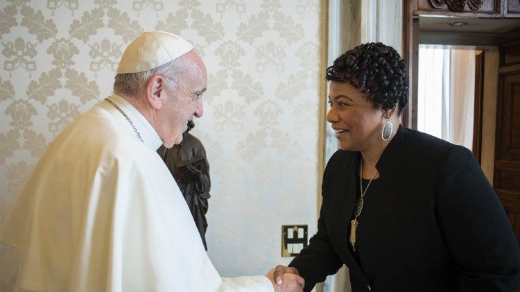 Bernice Albertine King fue recibida por el Papa Francisco el 12 de marzo de 2018