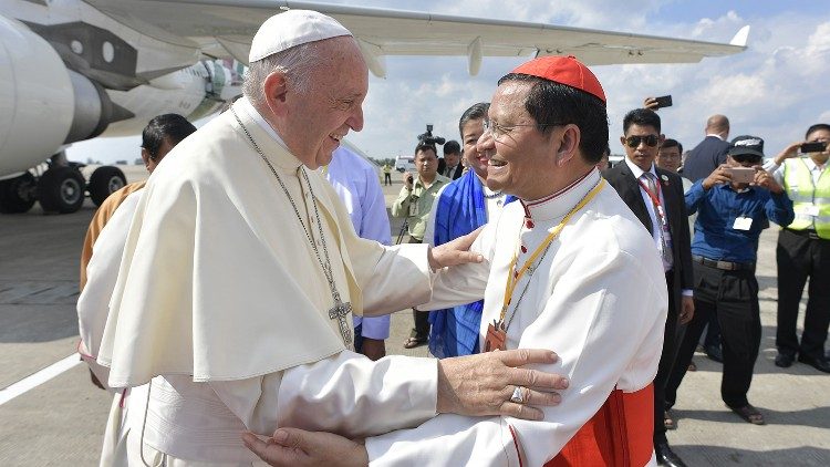 File photo of Cardinal Charles Maung Bo and Pope Francis during 2017 Apostolic Journey to Myanmar