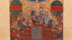 Ko je prišel binkoštni dan, so bili vsi zbrani na istem kraju. Prikazali so se jim jeziki, podobni plamenom, ki so se razdelili, in nad vsakim je obstal po eden.