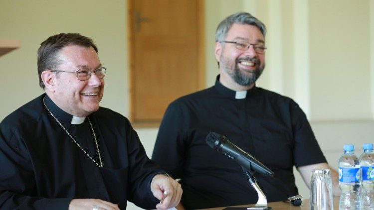 Fr Gorbunov, right, at a conference in Vilnius in 2019