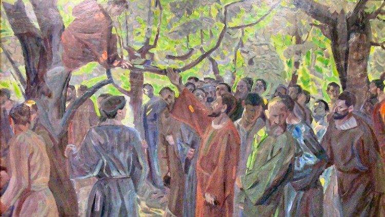 Niels Larsen Stevns hat die Szene aus dem Evangelium, die das Treffen von Jesus und dem Zöllner Zachäus schildert, ins Bild gesetzt