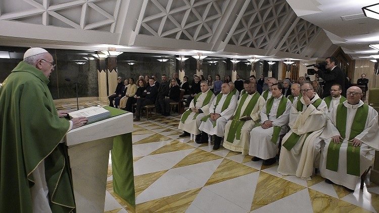 Pope Francis at Mass at Casa Santa Marta. 