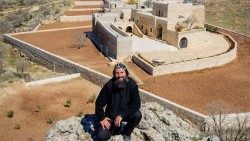 A Syriac monk outside Mor Yakub d`Karno monastery in Turkey