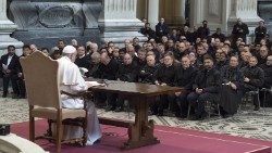 File photo of Pope Francis meeting the priests of Rome