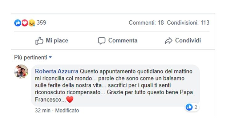 Commenti alla Messa del mattino (da Facebook)