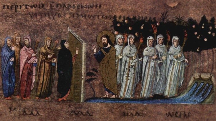 Takrat bo nebeško kraljestvo podobno desetim devicam, ki so vzele svoje svetilke in šle ženinu naproti. Pet izmed njih je bilo nespametnih in pet preudarnih.