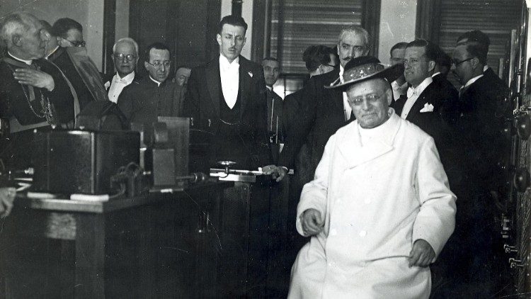 Pope Pius XI at the newly-created Vatican Radio