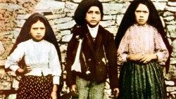 The visionaries of Fatima: Lucia dos Santos, right, with her cousins Sts Jacinta and Francisco Marto 