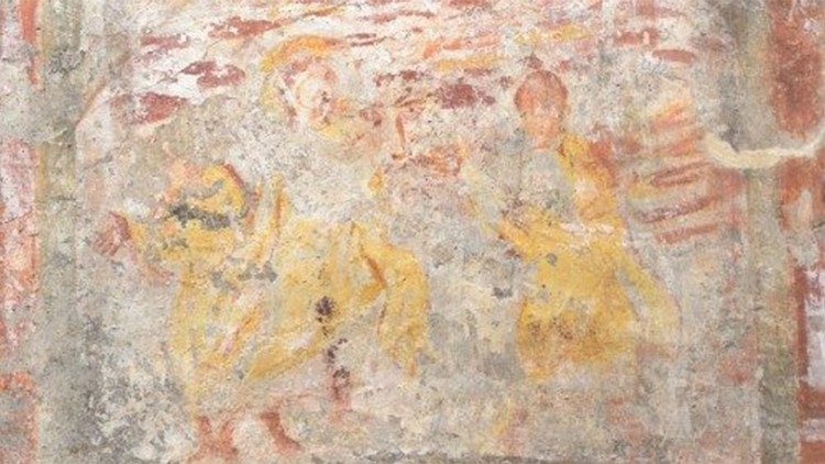 Roma. Catacombe di S. Sebastiano. Regione dell’ex Vigna Chiaraviglio. Decorazione pittorica dell’intradosso dell’arcosolio di Primenius e Severa