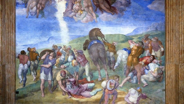 La conversione di Paolo nell'affresco della Cappella Paolina realizzato da Michelangelo