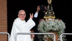 Pope Francis with Our Lady of Aparecida in Brazil on 24 July 2013