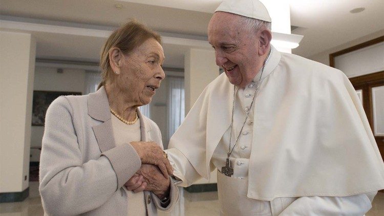 Pope Francis meets with Edith Bruck at his residence "Casa Santa Marta"