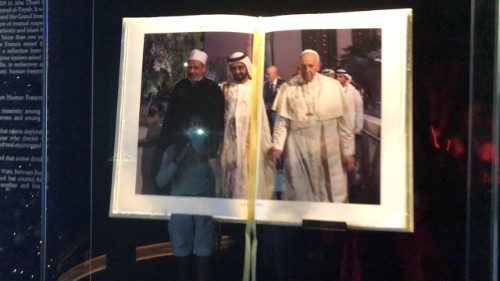 An exhibit at the Dubai Expo recalls the signing of the Document on Human Fraternity in 2019 by Pope Francis and Grand Imam of Al-Azhar