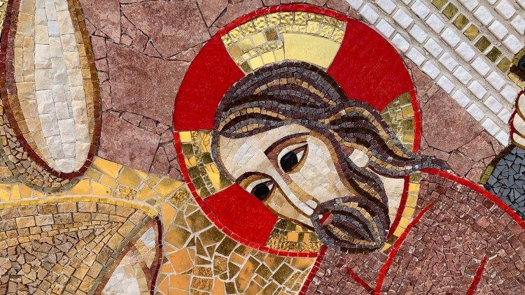 Stein des Ansto&szlig;es: Ausschnitt aus einem Rupnik-Mosaik in Gozo (Malta)