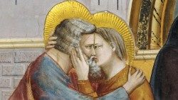 Detail Giottovy fresky - sv. Jáchym a sv. Anna, polibek u zlaté brány