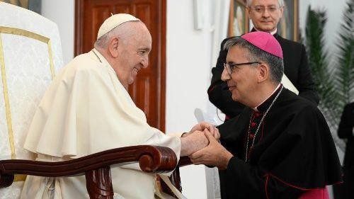 File photo of Pope Francis with Bishop Josè Luis Mumbiela Sierra during Apostolic Visit to Kazakhstan in 2022