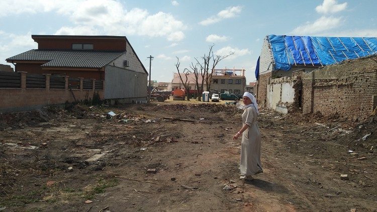 Sr. Theresien in Moravia in the midst of rubble left by tornadoes in 2021