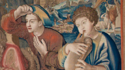 Manifattura Fiamminga, Bruxelles, bottega di Pieter van Aelst (m. Bruxelles 1532); cartone della scuola di Raffaello Sanzio, Adorazione dei Pastori, particolare © Musei Vaticani