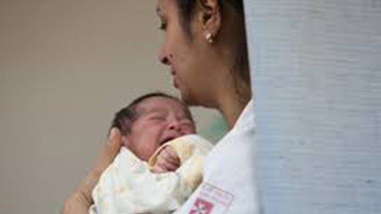 A newborn baby at the Holy Family Hospital in Bethlehem