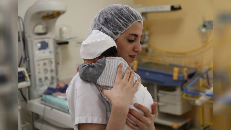 A new born baby at the Holy Family Hospital in Bethlehem