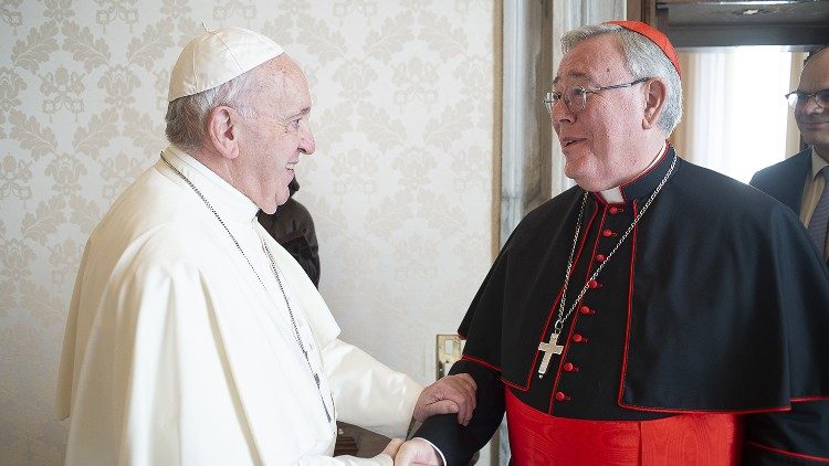 Pope Francis meets with Cardinal Jean-Claude Hollerich on 14 February