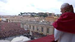 Pope Emeritus Benedict XVI at the Central Loggia of St. Peter's Basilica on the day of his election