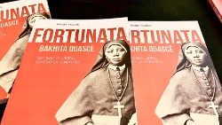 Naslovnica knjige Marie Tatsos Fortunata  (Bakhita - Srečnica) Quascè Svobodna žena proti sužnosti.