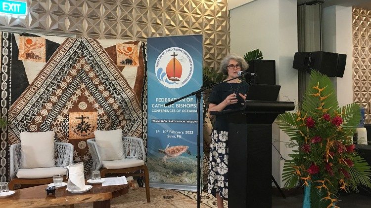Sister Nathalie Becquart, addresses Continental Assembly in Suva, February 6, 2023