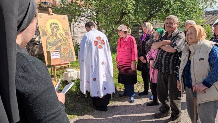 Das gemeinsame Gebet mit den Redemptoristen vor der Ikone der Muttergottes der Immerwährenden Hilfe in Tschernihiw