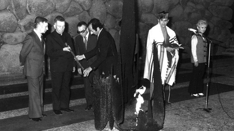 Fr Stanislaw Falkowski during a ceremony to mark the Holocaust at Yad Vashem in Jerusalem