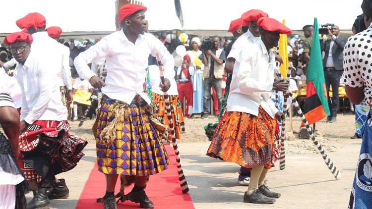 Men in traditional dress perform a liturgical dance during the jubilee