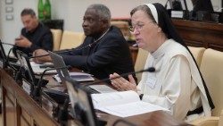 Sr Helen Alford and Cardinal Peter Turkson at the conference "Pacem in Terris: War and Other Obstacles to Peace.”
