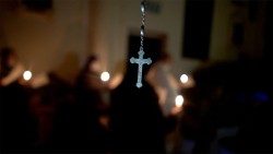Rosary beads at a prayer vigil