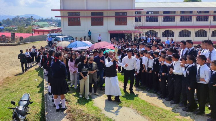 Young people hold a procession in Northeast India