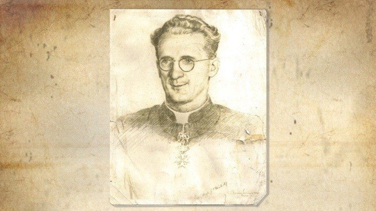 Rycina przedstawiająca portret ks. Hugha O'Flaherty'ego